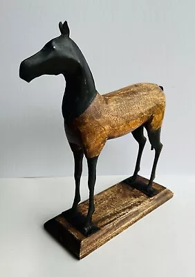 Vintage Primitive Horse Folk Art Wood & Metal Statue Sculpture 12”x12” • $29.95