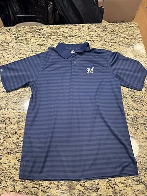 Milwaukee Brewers Majestic Game Day Baseball Polo Shirt (Men's L) Blue • $8