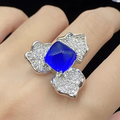 New Flower Design Sugar Tower Blue Topaz Gemstone Charm Women Silver Rings • $7.99