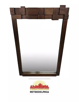 Mid-Century Modern Lane Brutalist Walnut Wall Mirror • $495