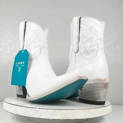 NEW Lane SMOKESHOW White Cowboy Boots 10.5 Leather Snip Toe Western Ankle Bootie • $215