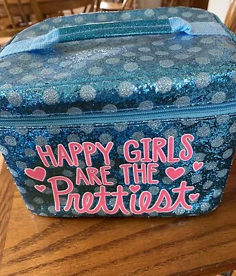 Justice Make-up Case Storage Container Blue Glitter Happy Girls Are Prettiest • $4