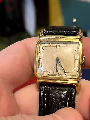 Vintage 1940s Elgin Watch. Gold Plated. Running! Art Deco New Band 20MM BAND • $75