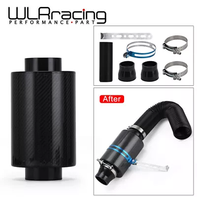 3'' 76mm Carbon Fiber Cold Air Filter Air Intake Induction Pipe Hose System Kit • $34.90