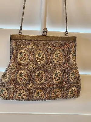 Vintage Walborg  Beaded Floral Embroidered Purse-Hong Kong • $17.99