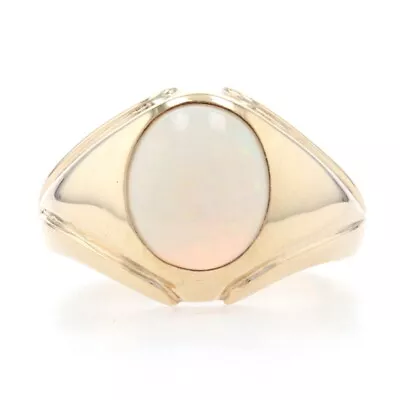 Yellow Gold Opal Men's Ring - 10k Oval Cabochon 2.80ct Solitaire Size 10 1/4 • $599.99