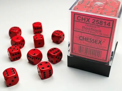 Chessex Opaque Red With Black 36 Dice Set - 6 Sided - 12mm D6 Dice Block • $6.95