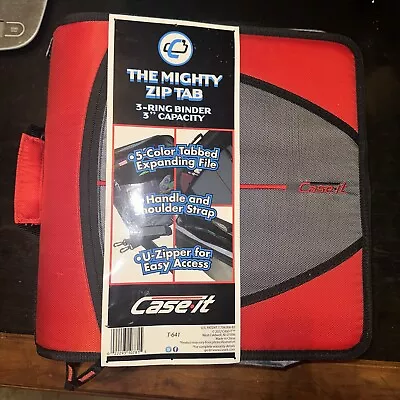 Case-It Mighty Zip Tab 3-inch Zipper Binder Red &gray W Blk T-641-P 5 Color Tabs • $25.50