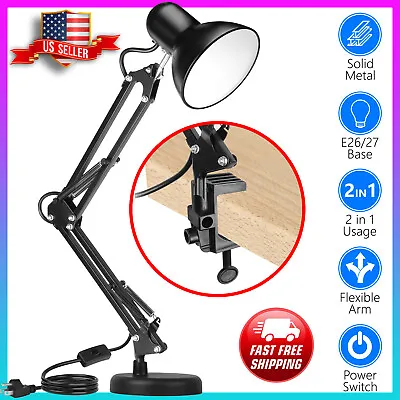 Adjustable Swing Arm Desk Lamp  Table Lamp With Interchangeable Base Or Clamp • $22.99