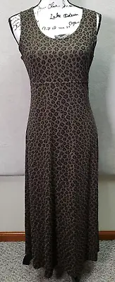 Rabbit Long Maxi Dress Womens Petite 8P Gray Leopard Print Polyester Round Neck • £26.92