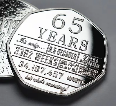 65th Birthday Silver Commemorative. Gift/Present. 65 Years 'But Who's Counting!' • £7.99