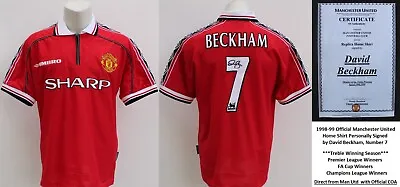 1998-99 Manchester United Treble Winners Shirt Signed David Beckham Official COA • $3730.05