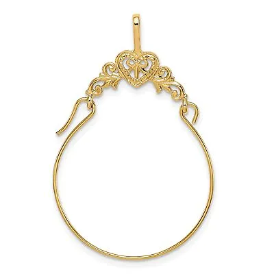 14K Gold Polished Filigree Heart Charm Holder Jewelry 35mm X 22mm • £90.82