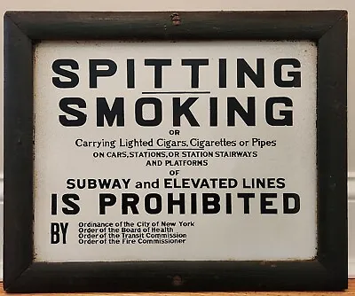 NYC Subway No Smoking Porcelain Sign MTA Transit NYCT Spitting Prohibited • $1500