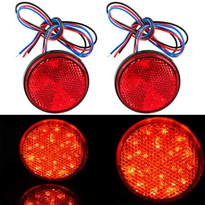 2pcs LED Round Reflector Rear Tail Brake Motorcycle Stop Lights Signal Lamp Red • $8.98