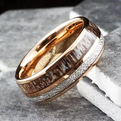 CLOSEOUT! Rose Gold Plated Tungsten Carbide Deer Antler Meteorite Ring Sz 9 -10 • $11.99
