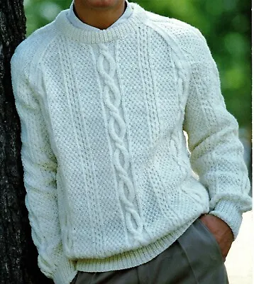 0078 Men's Sweater Aran 32-48  - Vintage Knitting Pattern Reprint • £3.49