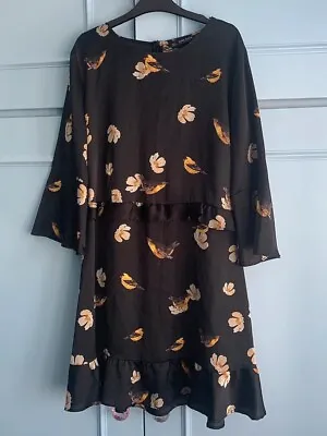 Stunning Floral Bird Black Zara Ruffled Layered Frilled Dress Size 10 M • £8.50