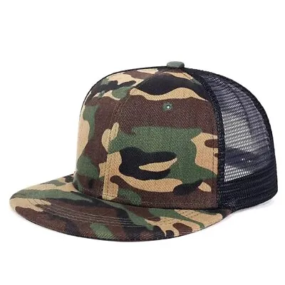 Camouflage Baseball Cap Snapback Flat Men Women Hip Hop Rap Camo Army Hat Gift • £7.95