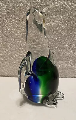 Murano Style Decorative Glass Penguin Clear With Blue Green Base Unmarked • $14