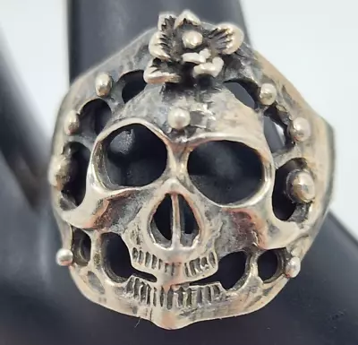 Vintage Biker Gothic Harley Skull Sterling Silver 925 Mens Ring Size 13.5 • $64.95