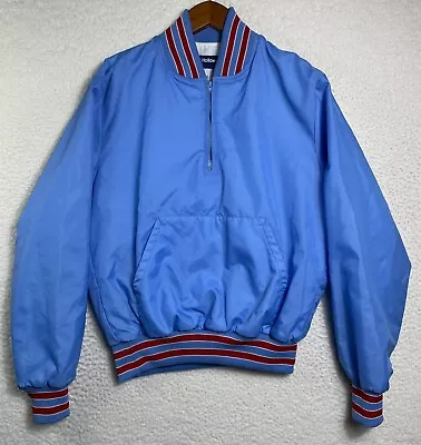 Vintage 80s Holloway Made In USA Light Blue Satin Varsity Jacket Windbreaker M • $15