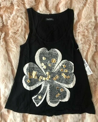 $19.99 • Buy NEW Lauren Moshi LILY Swing Tank Vintage Clover Printed Top Black *XS-M