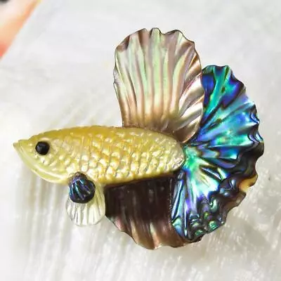 Siamese Fighting Fish Betta Iridescent Multicolor Shell Carving 3.17 G Drilled • $39.95