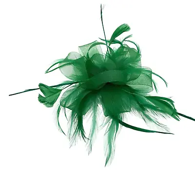£9.99 • Buy Dark Green Feather Comb Fascinator Weddings Races Royal Ascot Hair Piece