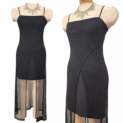 Vtg 90s Prom Dress S/M Black Sheer Mesh Mini Fishnet Strappy Goth Punk Maxi • $69.99