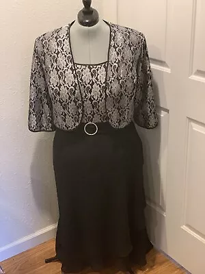 LE Bos Size 20W Lace Jacket Dress Formal Event Mother Of The Bride Black Silver • $30