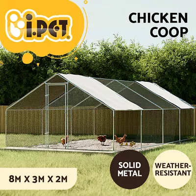 I.Pet Chicken Coop Cage Run Rabbit Hutch Large Walk In Hen House Cover 8mx3mx2m • $483.95