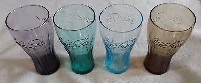 Lot 4 Vintage Coca Cola Tinted Embossed Coke Glasses Brown Blue Green Purple 6  • $8.99