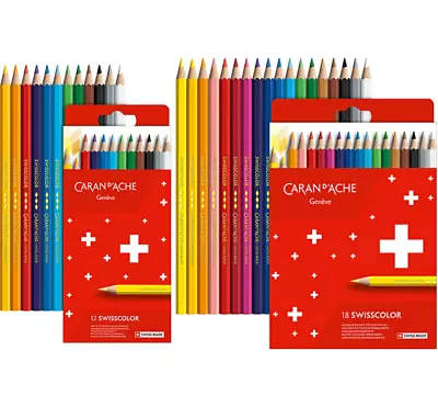 Caran D'Ache Swisscolor Water Resistant Pencils Box Of 12 Or Box Of 18 Assorted • £10.99