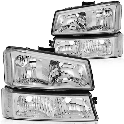 Fit For 2003-2006 Chevy Avalanche Headlights Headlamps Chrome Housing Left Right • $60.99