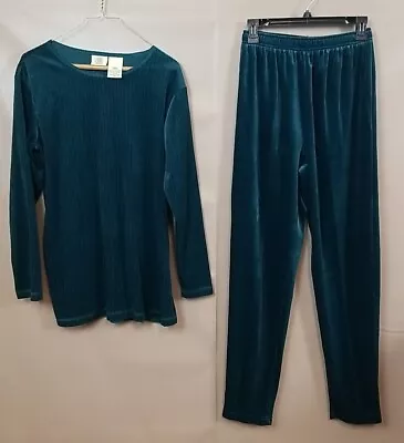 Vtg SJB Sport Velvet Green Ribbed Track Suit Sweater And Pants Sz MED  • $29.99