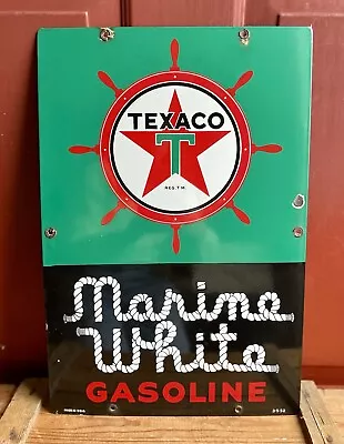 Vintage ORIGINAL Texaco Marine White Gasoline Porcelain Gas Pump Plate Sign 🔥🔥 • $1975