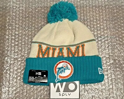 Miami Dolphins New Era 2023 Sideline Historic Pom Cuffed Knit Hat Beanie • $74.99