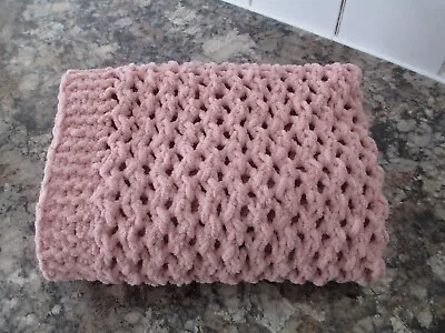 Hand Knitted Pink Chunky Baby Blanket Size Approx 22  X 29  • £13.99