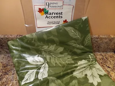 Harvest Accents Flannel-Back 100% Vinyl Tablecloth Green-Silver Leaves 52  X 52  • $8.50