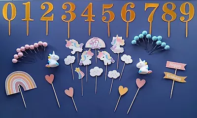 47 Pcs Unicorn Cake Topper Cloud Rainbow Balloon Cake Topper For Cake Decoration • £9.56