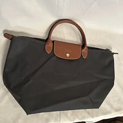 Longchamp Le Pliage Travel Folding Shoulder Tote Bag Brown Leather Handles Purse • $21.50