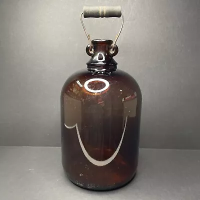 Antique 1930s Brown Glass Wine Jug Jar 1 Gal One Gallon With Carrying Handle • $29.99