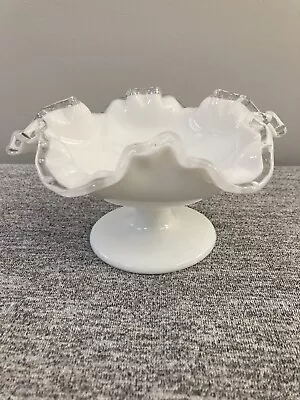 Vintage Fenton Silver Crest Milk Glass Footed Candy Dish With Ruffled Edge • $14.99