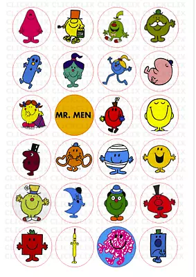 24 X MR MEN Edible Fairy Cupcake Toppers Birthday Decorations Wafer Pre-cut • £3.50