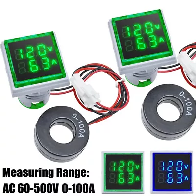 2PC 2-in-1 Digital Voltmeter Ammeter AC 60-500V 0-100A 22mm LED Volt AMP Meter • $11.69