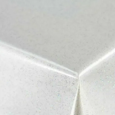 White Glitter Easy Wipe Clean PVC Vinyl Tablecloth Dining Table Cover Protector • £9.99