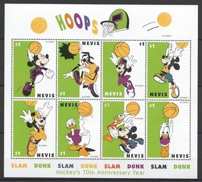 Pk391 Nevis Cartoons Walt Disney Hoops Mickey Mouse Basketball Slam Dunk 1kb Mnh • £1.93