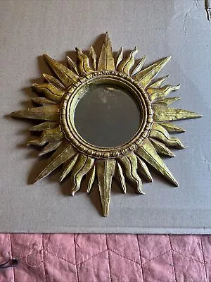 Vintage Mid Century Modern Gilded Sunburst Wall Mirror • $249.95