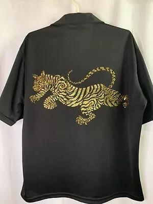 Johnny Max NNX Mens Large Black Glitter Tiger Shirt Button Up Short Sleeve  • $19.99